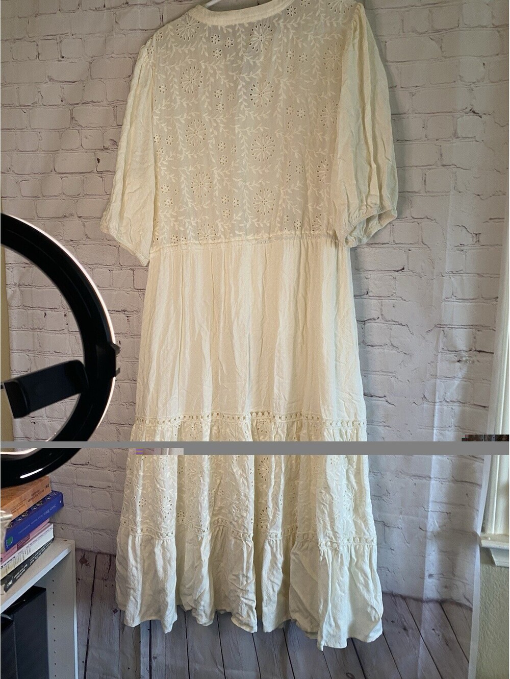 Nurture WB Womens White V-Neck Tiered Maxi Dress Size 1X Short Sleeve Drawstring